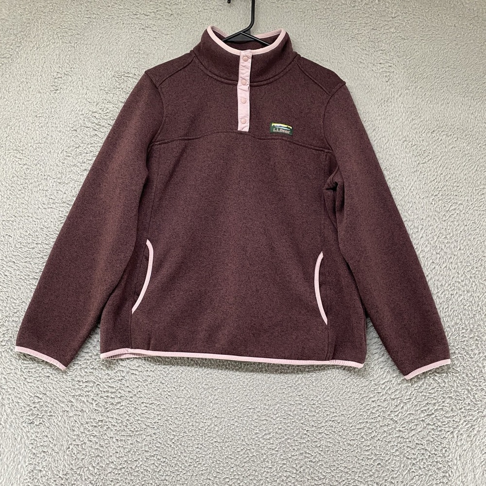 LL Bean Fleece Sweater Womens PXL Purple Snap Front Pullover Pockets Warm